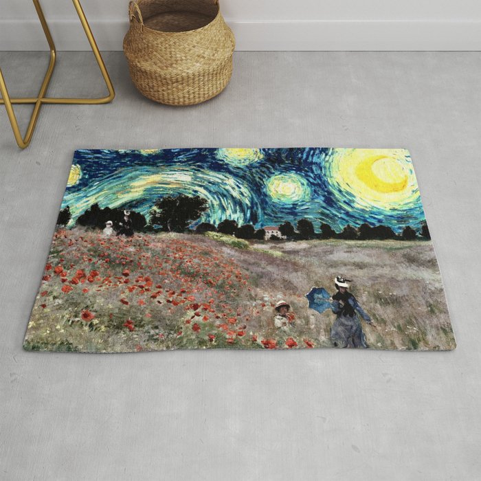 Monet S Poppies With Van Gogh S Starry Night Sky Rug By Bohobear Society6