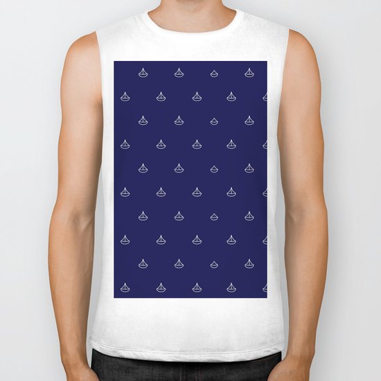 Maritime pattern- little white boats on darkblue backround Biker Tank
