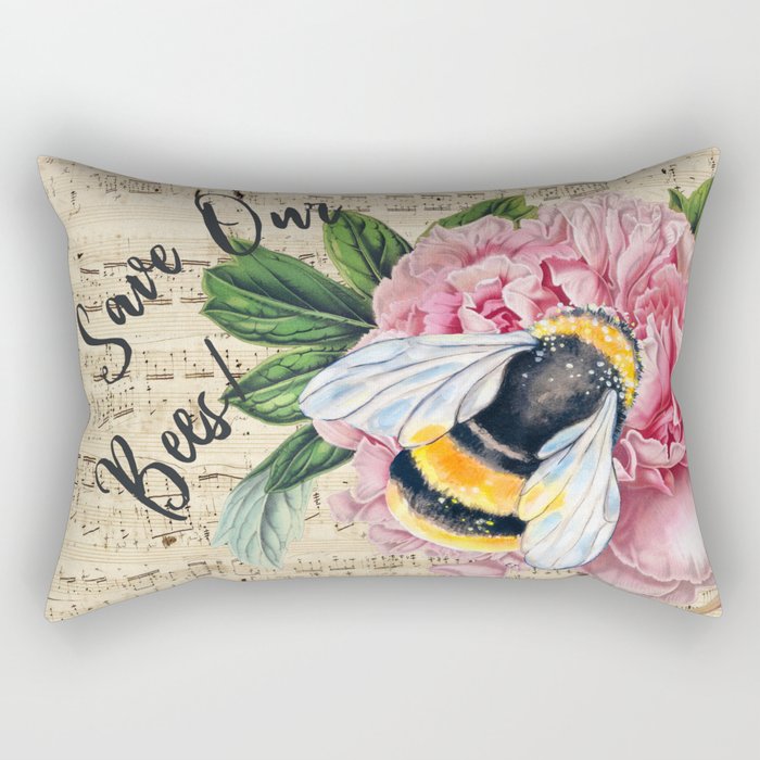 Save Our Bees Pink Peony Rectangular Pillow