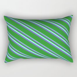 [ Thumbnail: Aquamarine, Slate Blue & Forest Green Colored Lines Pattern Rectangular Pillow ]