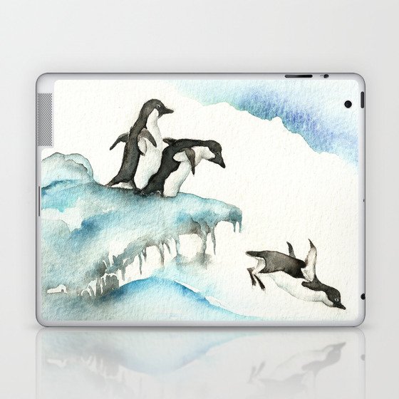 Jumping Penguins - Watercolor Laptop & iPad Skin