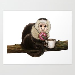 "Capuchin Cappuccino" - Monkey with Coffee Art Print