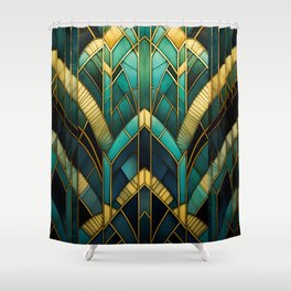 Gatsby Inspired Dark Green Gold Art Deco Pattern Shower Curtain