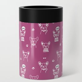 Magenta and White Hand Drawn Dog Puppy Pattern Can Cooler