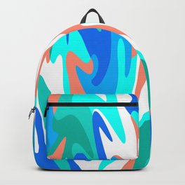 MCM Abstract Waves // Coral, Turquoise, Teal, Cobalt Blue, Denim, White Backpack