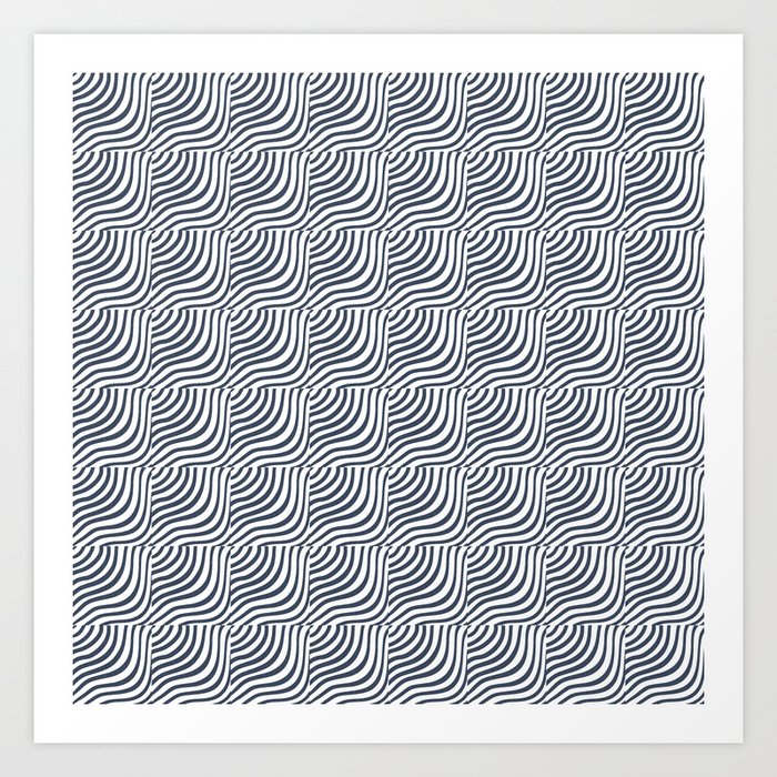 Navy Blue Striped Shells Pattern Art Print