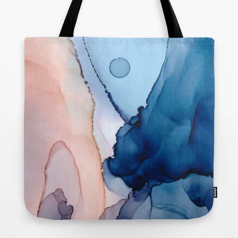 Saphire Soft Abstract Watercolor Fluid Ink Painting Tote Bag By