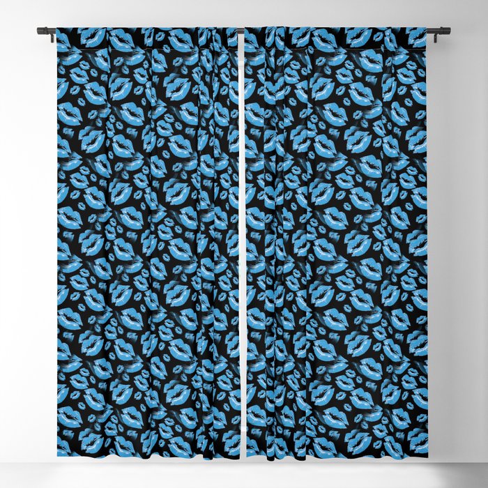 Two Kisses Collided Boyish Blue Lips Pattern Blackout Curtain