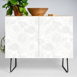 Pale Gray and White Hand Drawn Floral Pattern Pairs Dulux 2022 Popular Colour Sloe Flower Credenza