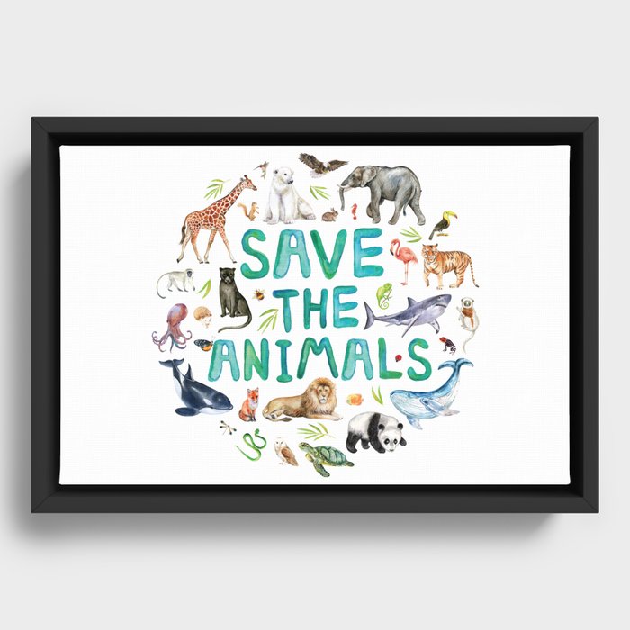 Watercolor Save the Animals Framed Canvas