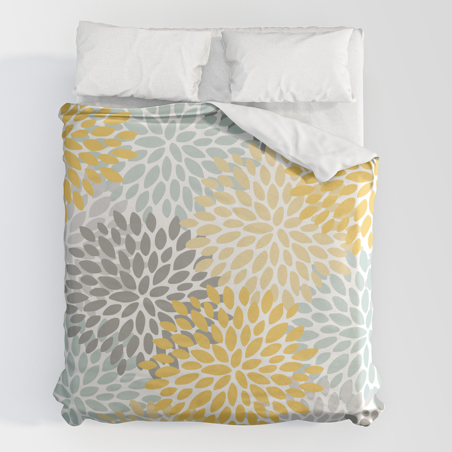Yellow Pale Aqua And Gray Duvet Cover, Yellow And Gray Duvet Cover King