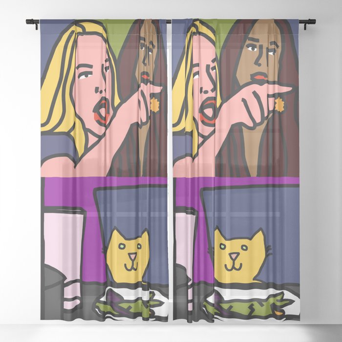 Woman Yelling At Cat Meme Yellow Cat Steps In For Smudge Sheer Curtain By Ellenhenryart Society6