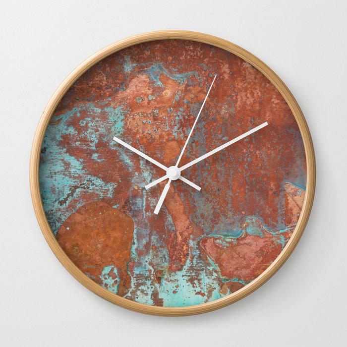 Tarnished Metal Copper Aqua Texture - Natural Marbling Industrial Art  Wall Clock