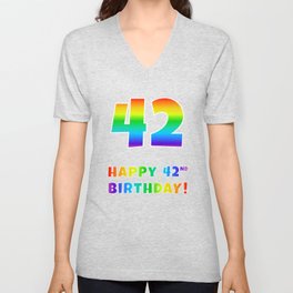 [ Thumbnail: HAPPY 42ND BIRTHDAY - Multicolored Rainbow Spectrum Gradient V Neck T Shirt V-Neck T-Shirt ]