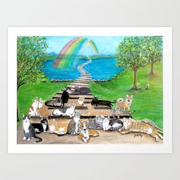 Rainbow Bridge Cats and dogs Art Print