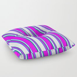 [ Thumbnail: Royal Blue, Mint Cream, Teal, and Fuchsia Colored Lined Pattern Floor Pillow ]