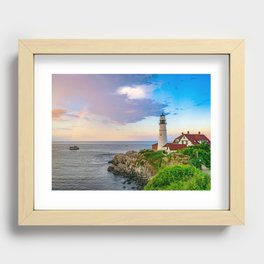 Rainbow Over Portland Lighthouse Recessed Framed Print