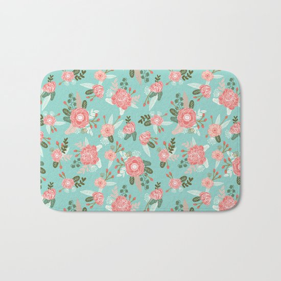 Flowers pastel mint painting watercolor abstract minimal gender neutral florals nursery baby kids Bath Mat