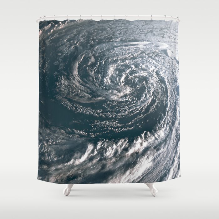 Hurricane on Earth viewed from space. Typhoon over planet Earth. Shower Curtain