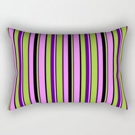 [ Thumbnail: Green, Indigo, Violet, and Black Colored Lines/Stripes Pattern Rectangular Pillow ]
