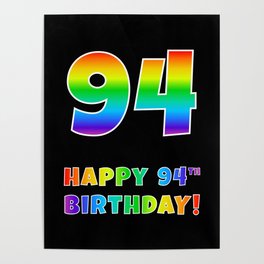 [ Thumbnail: HAPPY 94TH BIRTHDAY - Multicolored Rainbow Spectrum Gradient Poster ]