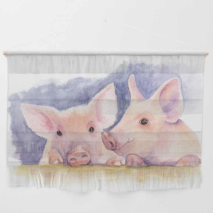 Pink Piggies Pigs Watercolor  Wall Hanging