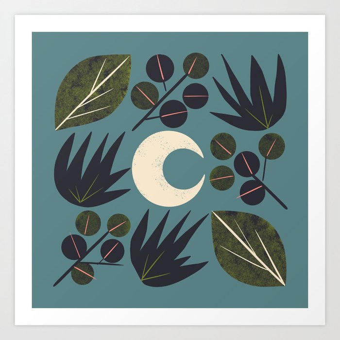 Moonlit Leaves Grid Art Print