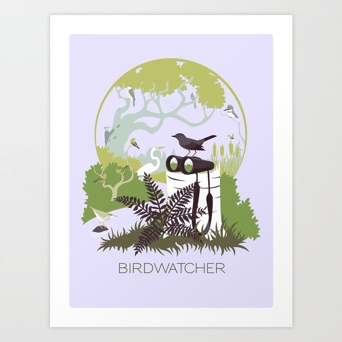 Birdwatcher (greens) Art Print