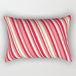 [ Thumbnail: Crimson, Light Coral & Light Yellow Colored Lines Pattern Rectangular Pillow ]