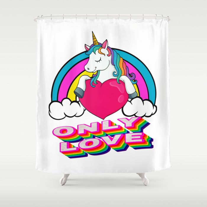 Cute Unicorn Holding A Red Heart – Valentine's Day Gift Shower Curtain