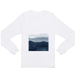 Indigo Abstract Watercolor Mountains Long Sleeve T-shirt