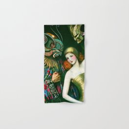 Carnival of Venice Masquerade Art Deco Masked figure & Woman with bauta mask painting by W.T. Benda Hand & Bath Towel