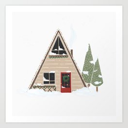 Snowy Ski Cabin Art Print