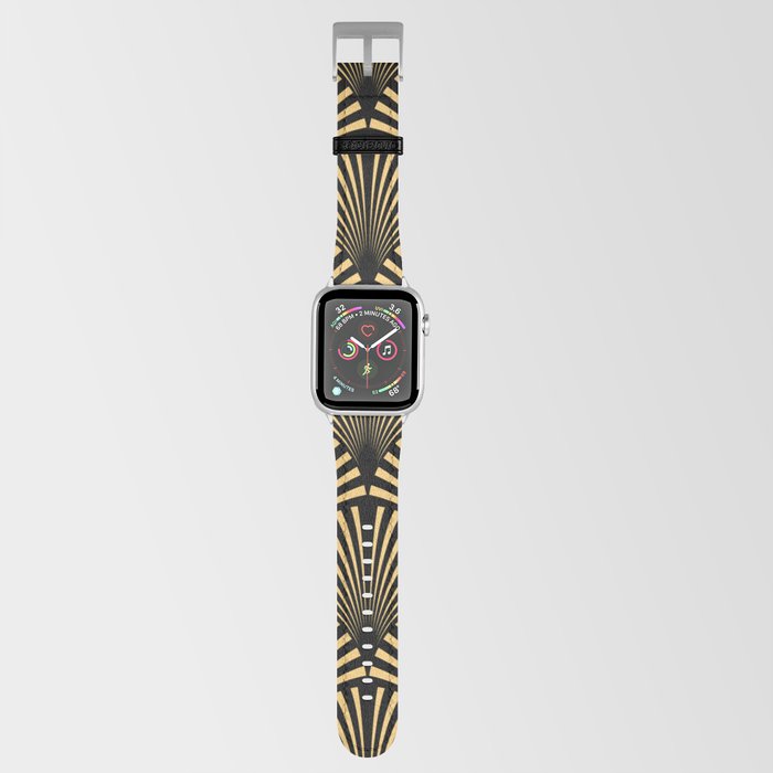 Art Deco Pattern. Seamless black and gold background. Scales or shells crisscross ornament. Minimalistic geometric design. Vintage lines. 1920-30s motifs. Luxury vintage illustration Apple Watch Band