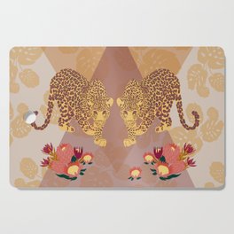 Two Leopards on Gold Geo Pink Floral Jungle Cutting Board