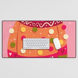 Cute vibrant hand drawn sweater with winter decoration and pom-poms. Colorful holiday vector illustration. Desk Mat