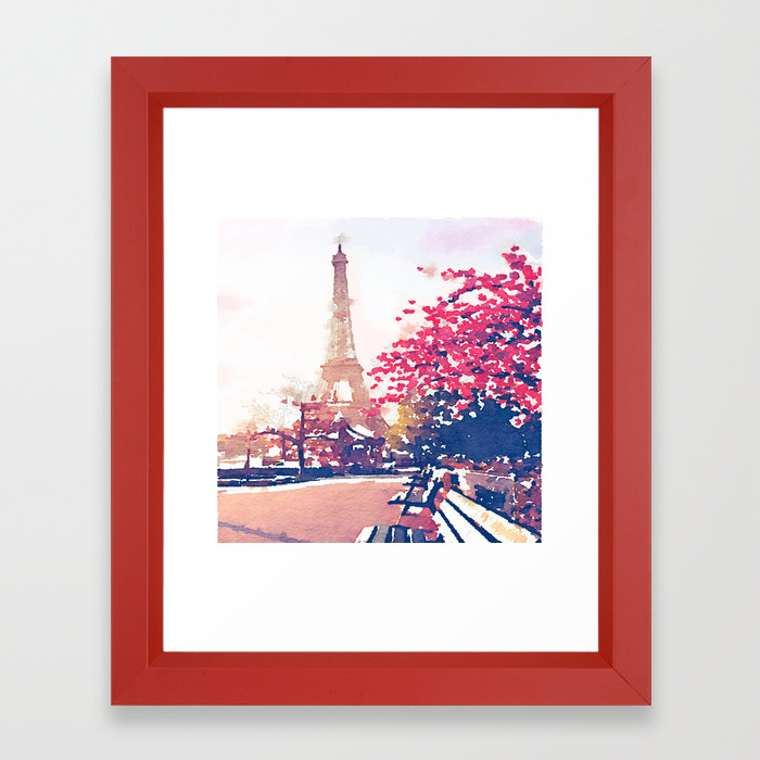 The Eiffel Tower In The Fall Watercolor Painting Framed Art Print
