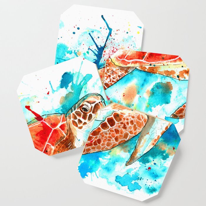 Beautiful Watercolour Turtle Coaster
