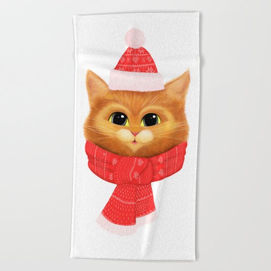 Winter kitty Beach Towel