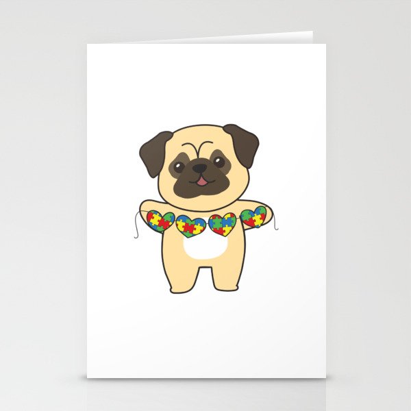 Autism Awareness Month Puzzle Heart Pug Dog Stationery Cards