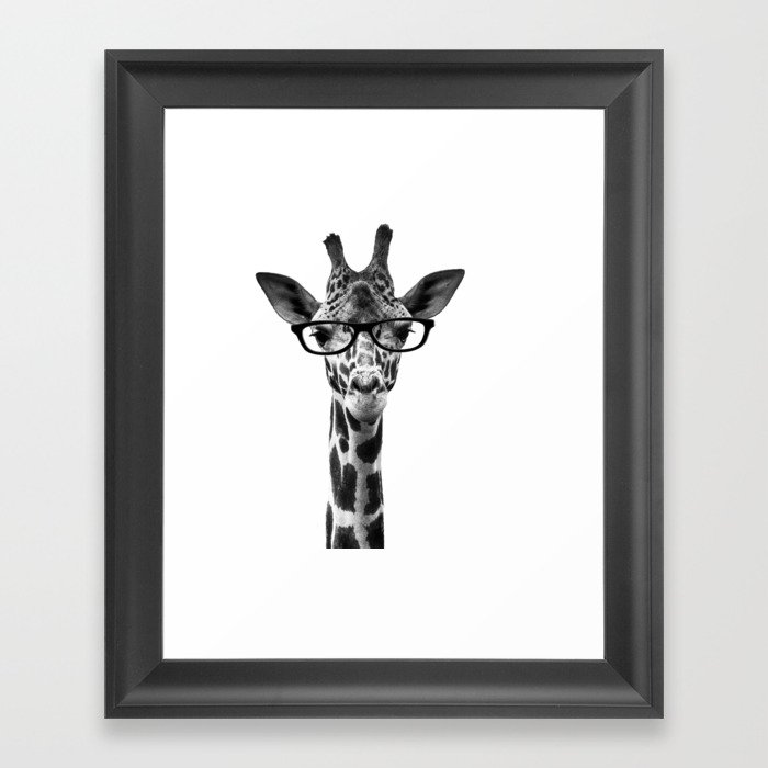 Giraffe with glasses Framed Art Print