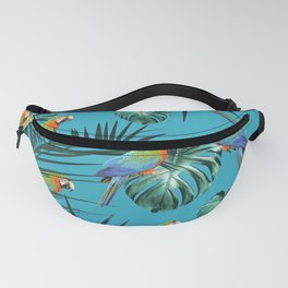 Parrots in the Tropical Jungle #2 #tropical #decor #art #society6 Fanny Pack | Digital, Home Decor, Botanical, Collage, Blue Background, Tropical Vibes, Interior Decor, Cali Vibes, Digital Manipulation, Beach Vibes 