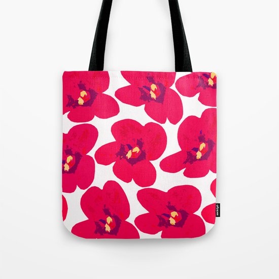 Red Retro Flowers Tote Bag
