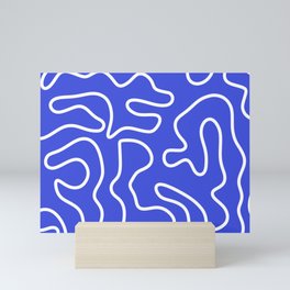 Squiggle Maze Abstract Minimalist Pattern in Electric Blue and White Mini Art Print