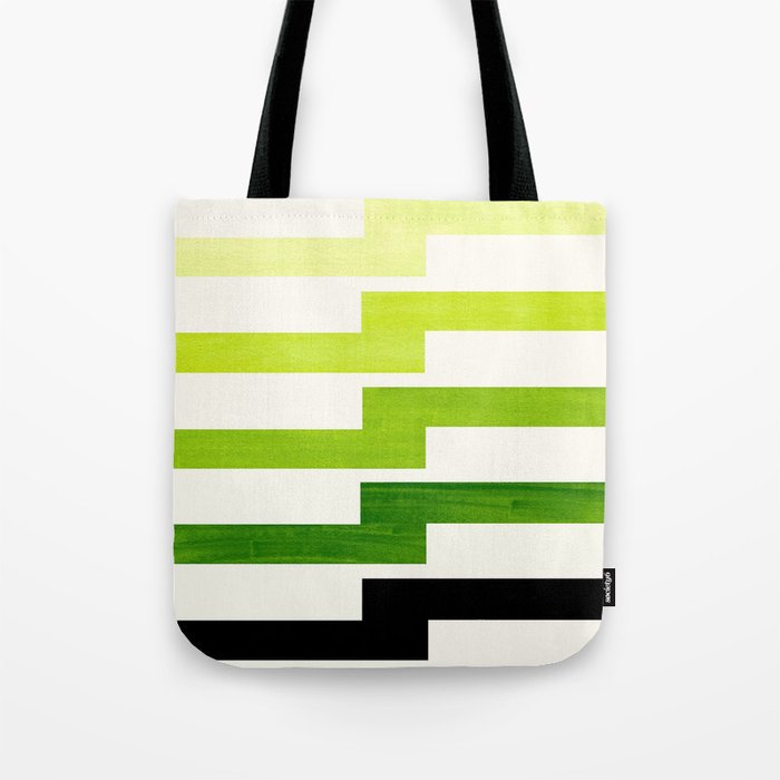 Minimalist Mid Century Modern Sap Green Watercolor Painting Lightning Bolt Zig Zag Pattern With Blac Tote Bag