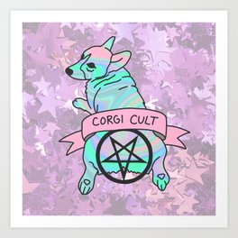 Corgi Cult Witchy 90s Hologram dog print Art Print