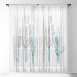 Cactus Trio Turquoise Purple by Nature Magick Sheer Curtain