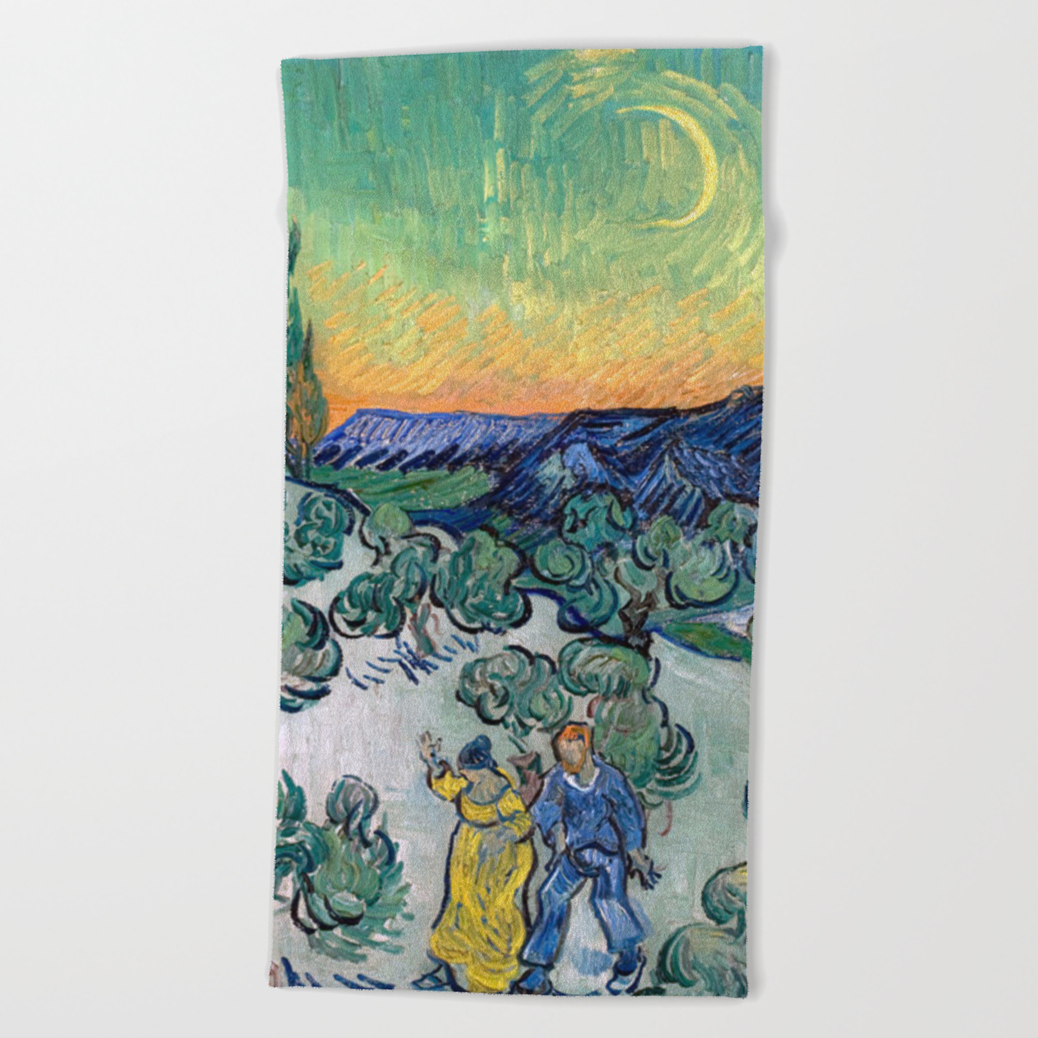 Couple Walking Among Olive Trees Vincent Van Gogh Beach Towel By