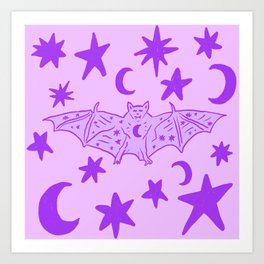 Mystical Halloween Bat, Purple Art Print