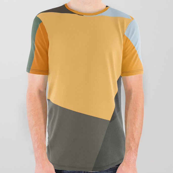 Modern Geometric Patches Green, Orange and Black Minimal Abstract Design All Over Graphic Tee